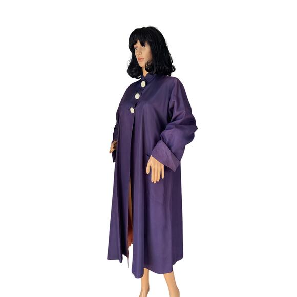 Vintage Purple Sateen Lined Duster Swing Coat 3 button closing large - Picture 6 of 16